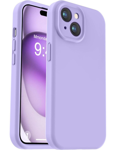 Lila TPU-skal för iPhone 14 Plus med kameraskydd, visad framifrån med telefonen insatt