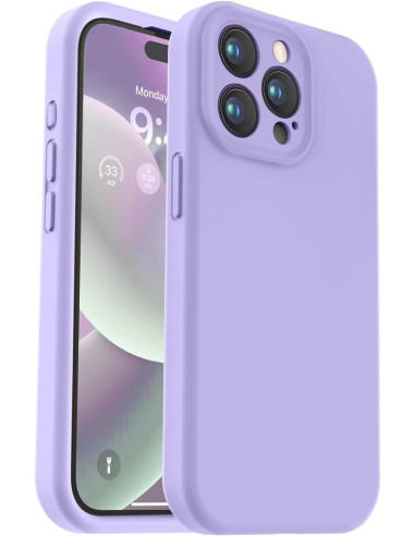 Lila TPU-skal för iPhone 12 Pro med kameraskydd, visad framifrån och från sidan