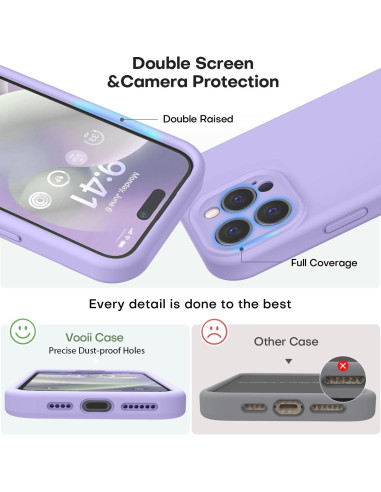 Detaljvy av lila gummiskal för iPhone 12 Pro som visar kameraskydd och portöppningar