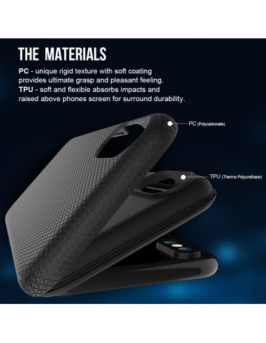 Detaljvy av iPhone X stöttåligt skal i mesh med textur och öppning för kameran