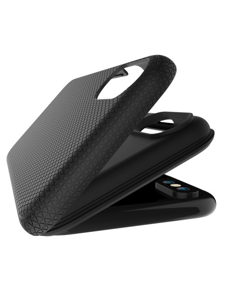 Öppet stöttåligt skal i mesh-design för iPhone X, med fokus på texturen och kamerautskärningen