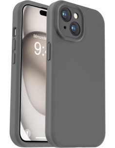 iPhone 15 Plus Gummibelagt Skal med Kameraskydd Liquid V2 - Grå