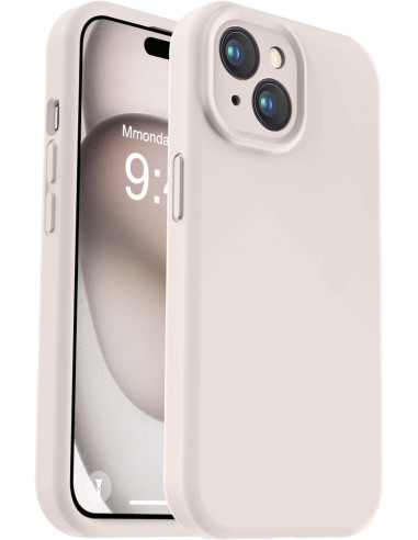 iPhone 15 Plus skal i retrovit med kameraskydd, visat framifrån och från sidan