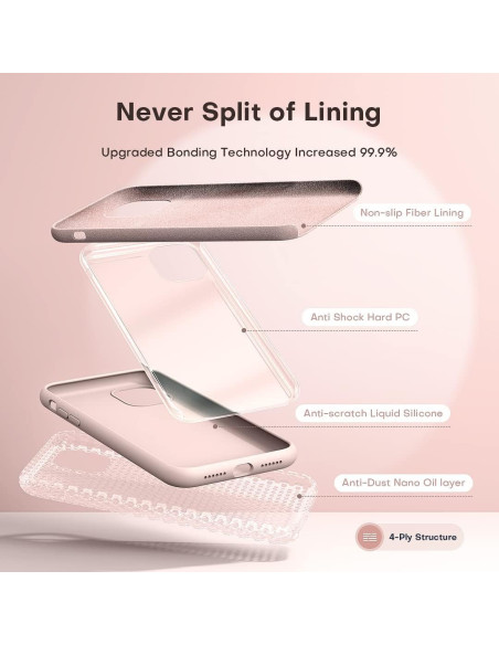 Närbild av det rosa gummibelagda skalet för iPhone 16 som visar detaljer av material och konstruktion