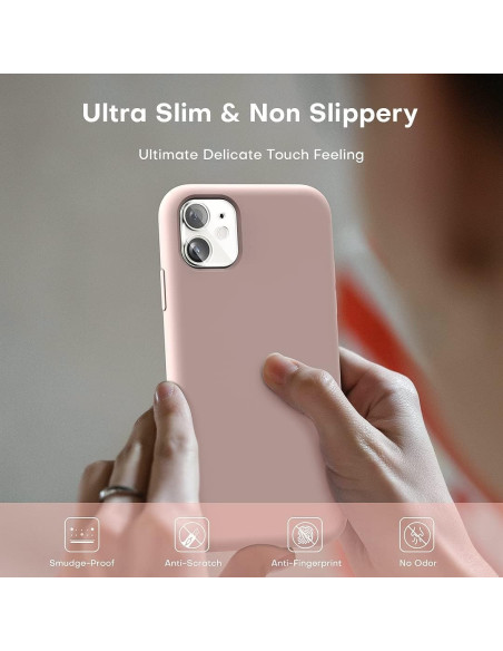 Närbild av rosa gummiskal för iPhone 16 i hand som visar den släta ytan och greppvänlig design