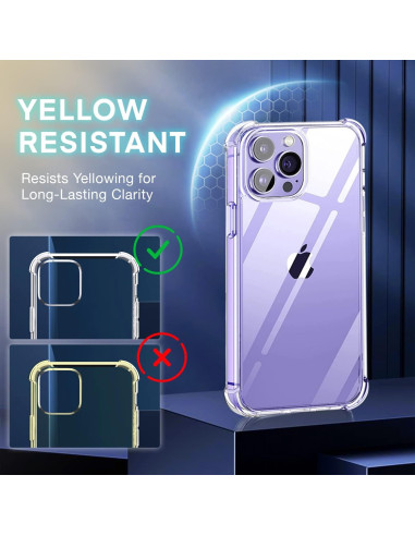iPhone 16 Pro skal i transparent TPU, visat från sidan med förstärkta hörn