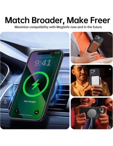 Svart iPhone 16 Pro skal med MagSafe, visat från sidan med laddning på skärmen