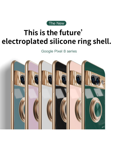 Svart Google Pixel 8a skal med ringhållare, visat från sidan med glänsande finish