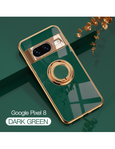 Mörkgrönt skal för Google Pixel 8a med 360º ringhållare och glänsande finish