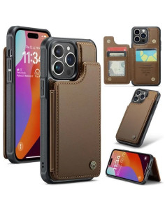 CaseMe Stöttåligt Skal Korthållare Stativ 4-Fack iPhone 16 Pro Brun