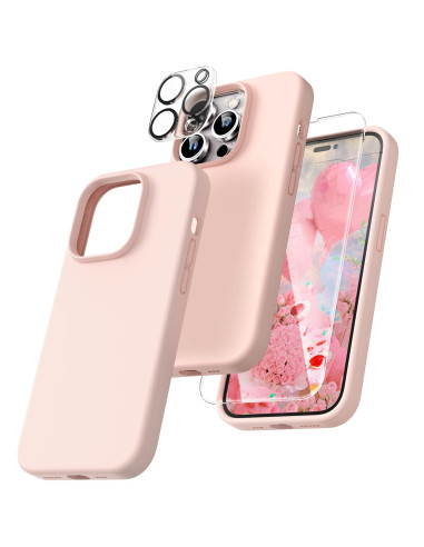 Rosa 3in1 gummiskal för iPhone 16 Pro med avtagbart skydd och härdat glas i detaljvy