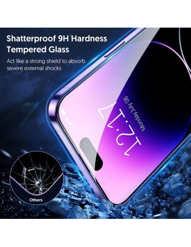 Översikt av rosa 3in1 gummiskal för iPhone 16 Pro med fokus på det härdade glasets yta och skärmvisning