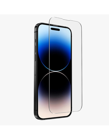 Lila 3in1 skal för iPhone 16 Pro med härdat glas, visat från sidan med telefonen i fokus