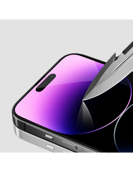 Lila 3in1 skal för iPhone 16 Pro, detaljvy av skärmskydd med skarp kant och reflektioner