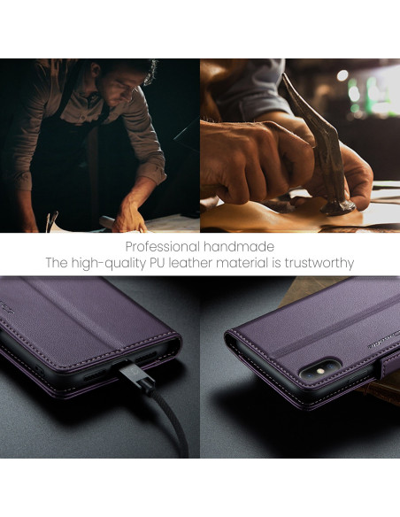 Lila CaseMe Skin Pro fodral för iPhone XS Max, närbild av fodralets textur och laddningsport