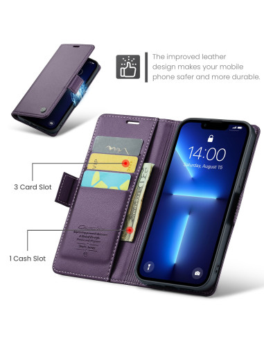 Lila Skin Pro fodral för iPhone 12 Pro Max, öppet med tre kortfack och en kontantficka