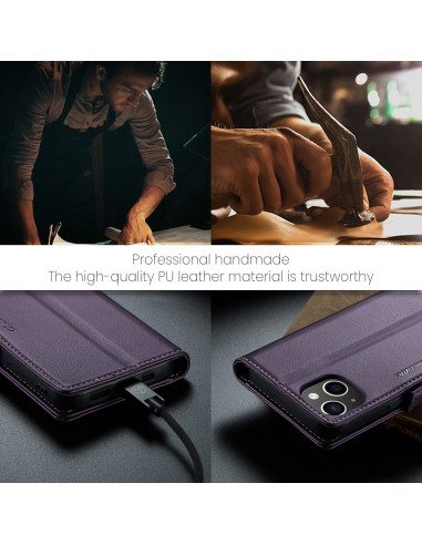 Lila Skin Pro fodral för iPhone 14 med synlig laddningsport och högkvalitativt material, visad i detaljvy