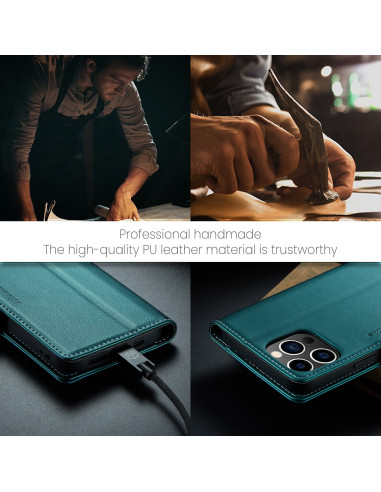 Grönt Skin Pro fodral för iPhone 13 Pro Max med närbild av material och laddningsport