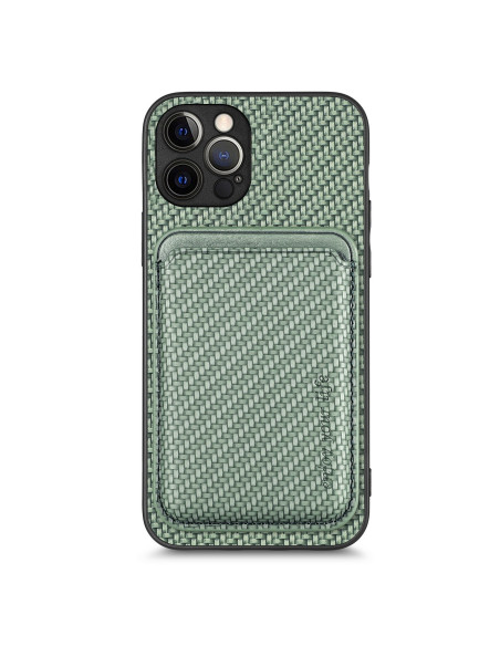 Grön iPhone 12 Pro Max skal med korthållare, närbild av baksidan med textur