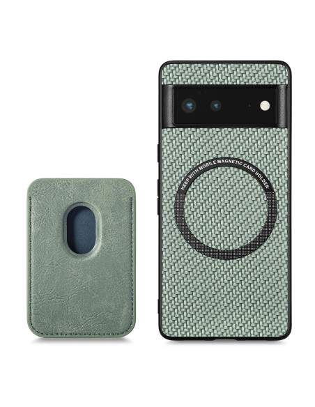 Sidovy av det gröna stöttåliga skalet för Google Pixel 6A med avtagbar korthållare
