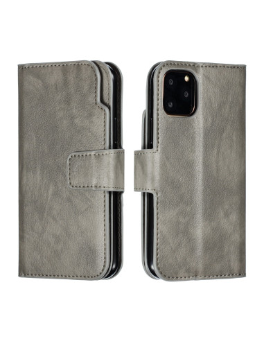 Grå plånboksfodral för iPhone 11 Pro Max med stängd design, sett från sidan