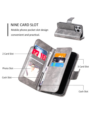 iPhone 15 Praktisk Plånboksfodral med 12-Fack Array V4 - Grå