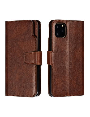 Brunt plånboksfodral för iPhone 11 Pro Max med stängd design, visande framsidan och baksidan