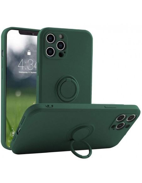 Grönt TPU-skal med ringhållare för iPhone 16 Pro Max, visat framifrån och bakifrån