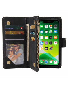 iPhone 16 Pro Max Multifunktionellt Plånboksfodral Zipper 8-Fack svart