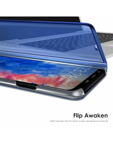 Samsung S9 Plus Flipfodral i svart med öppen front som visar skärmen och tangentbord