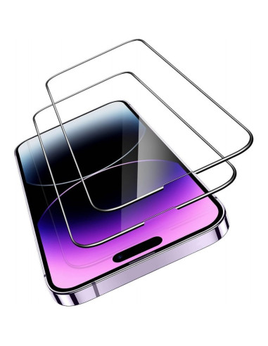 Framifrån vy av iPhone 16 Pro Max härdat glas som visar dess passform och transparenta yta