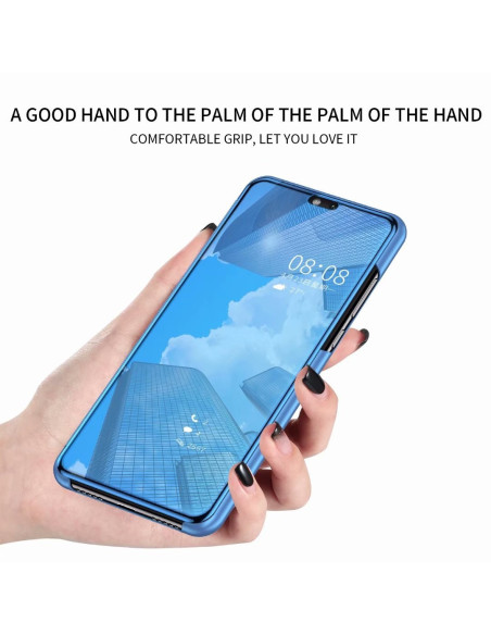 Svart flipfodral för Mate 10 Pro med halvgenomskinlig yta, hålls i handen