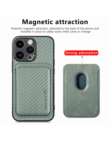 iPhone 16 Pro Max Stöttåligt skal med Magnetisk Korthållare Magsafe RFID - Grön