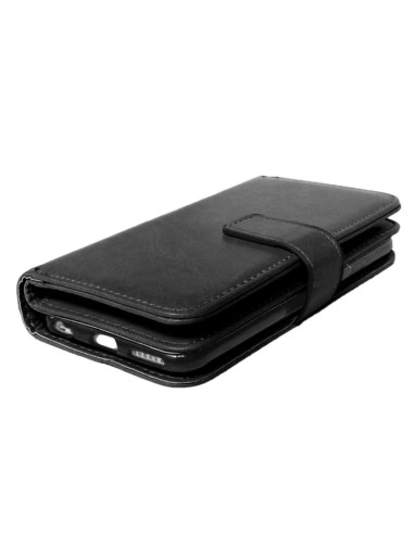 Svart plånboksfodral för iPhone 6/6S med stängd design, sett snett framifrån