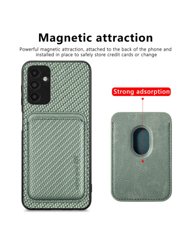 Baksidan av det gröna stöttåliga skalet med magnetisk korthållare för Samsung A13 5G och A04s