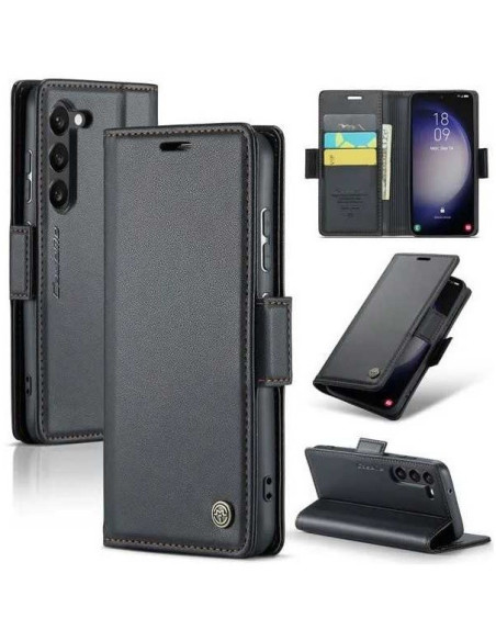 Svart CaseMe Skin Pro Fodral för Samsung A35 5G med stängd vy och kortfack synligt