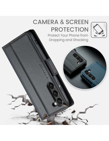 Svart CaseMe Skin Pro Fodral för Samsung A35 5G med fokus på kameraskydd och detaljvy av fodralets insida