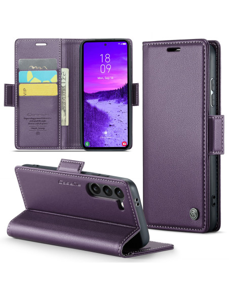 Lila Skin Pro fodral för Samsung S23 med stängt lock och kortfack inuti