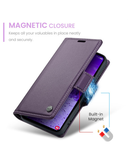 Lila Skin Pro fodral för Samsung S23 med magnetisk stängning, visat stängt för att framhäva designen