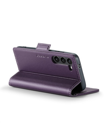 Lila Skin Pro fodral för Samsung S23, visat från sidan med öppet lock och kameraöppning