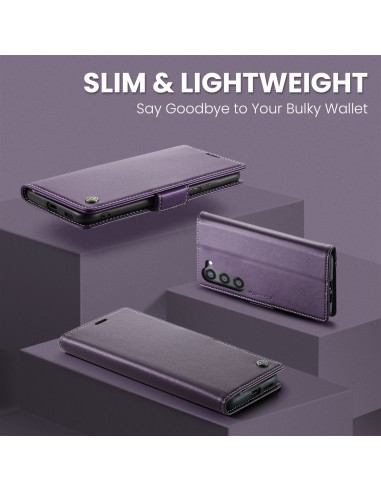 Lila CaseMe Skin Pro fodral för Samsung S22 Plus, sett framifrån med stängd design och elegant finish