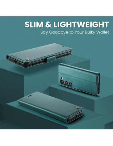 Grönt Skin Pro fodral för Samsung S22, sett från ovan med öppet lock och slimmad design