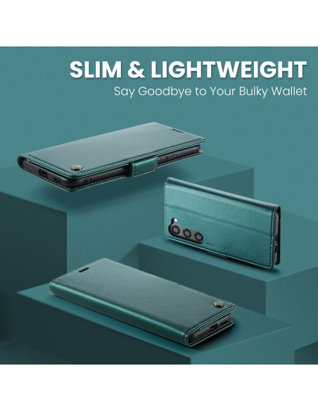 Grönt Skin Pro fodral för Samsung S22, sett från ovan med öppet lock och slimmad design