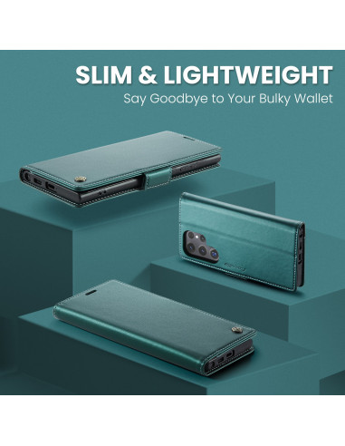 Grönt Skin Pro fodral för Samsung S23 Ultra, visat från flera vinklar med slimmad design och stängd profil