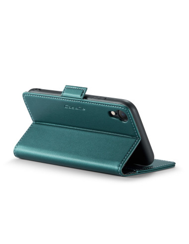 Grönt CaseMe Skin Pro fodral för iPhone XR, sett bakifrån med stängt lock