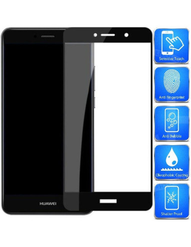 Transparent skärmskydd för Huawei Y6 2018, monterat på telefon med detaljer om funktioner