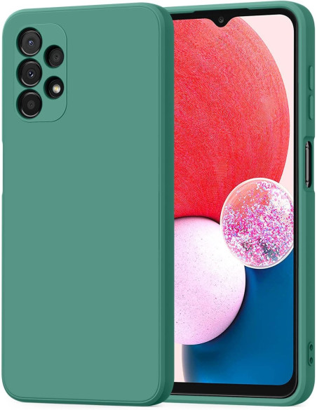 Mattgrönt gummiskal för Samsung A33 5G, sett bakifrån med fokus på kameraskyddet