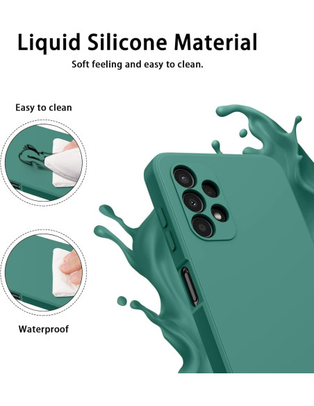 Närbild av mattgrönt gummiskal för Samsung A33 5G med fokus på material och rengöring