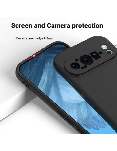 Google Pixel 9 Pro XL Gummibelagd Mattsvart Skal Kameraskydd Liquid - Svart