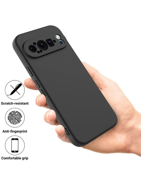 Google Pixel 9 / 9 Pro Gummibelagd Mattsvart Skal Kameraskydd Liquid - Svart